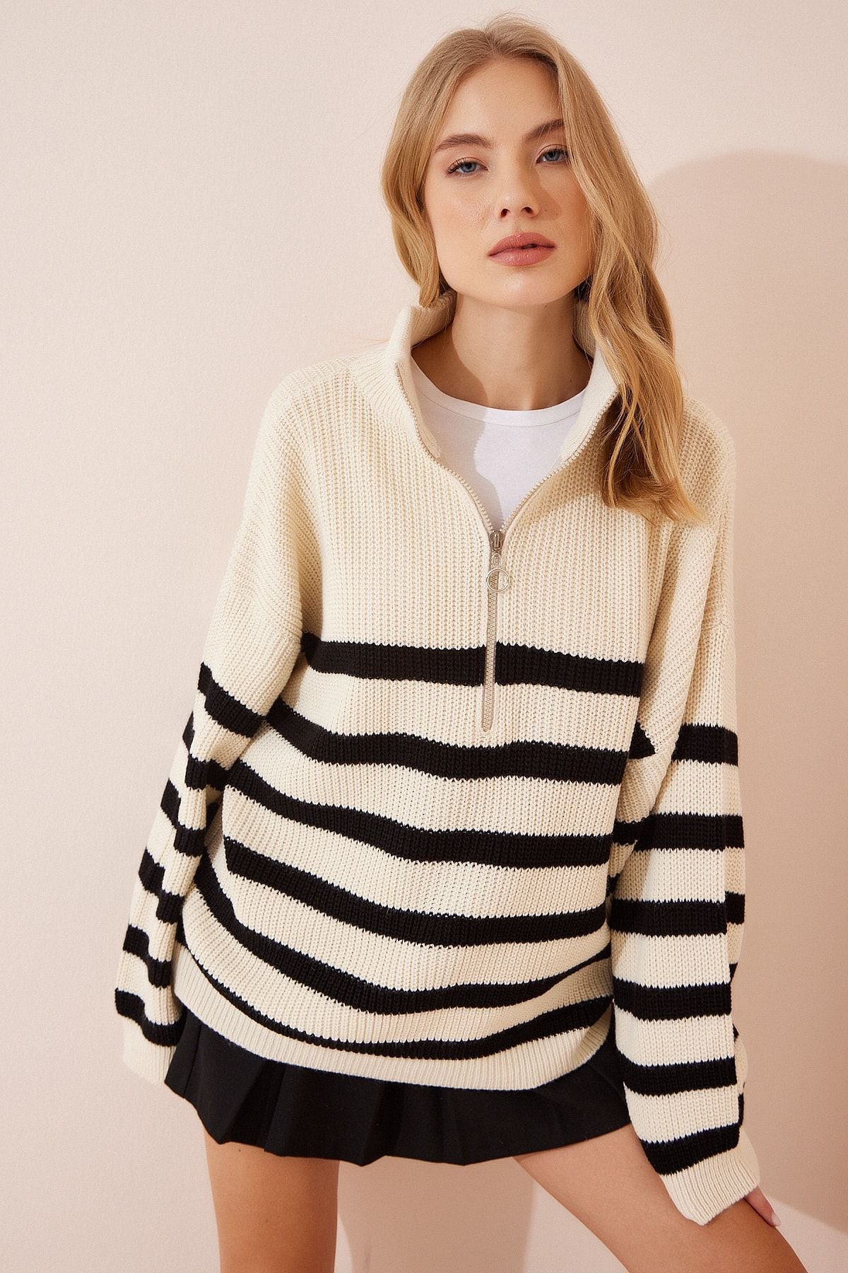 WOMEN'S BONE ZIPPER SPECIALLY NEXT -striped oversiz Kazakh yy00100