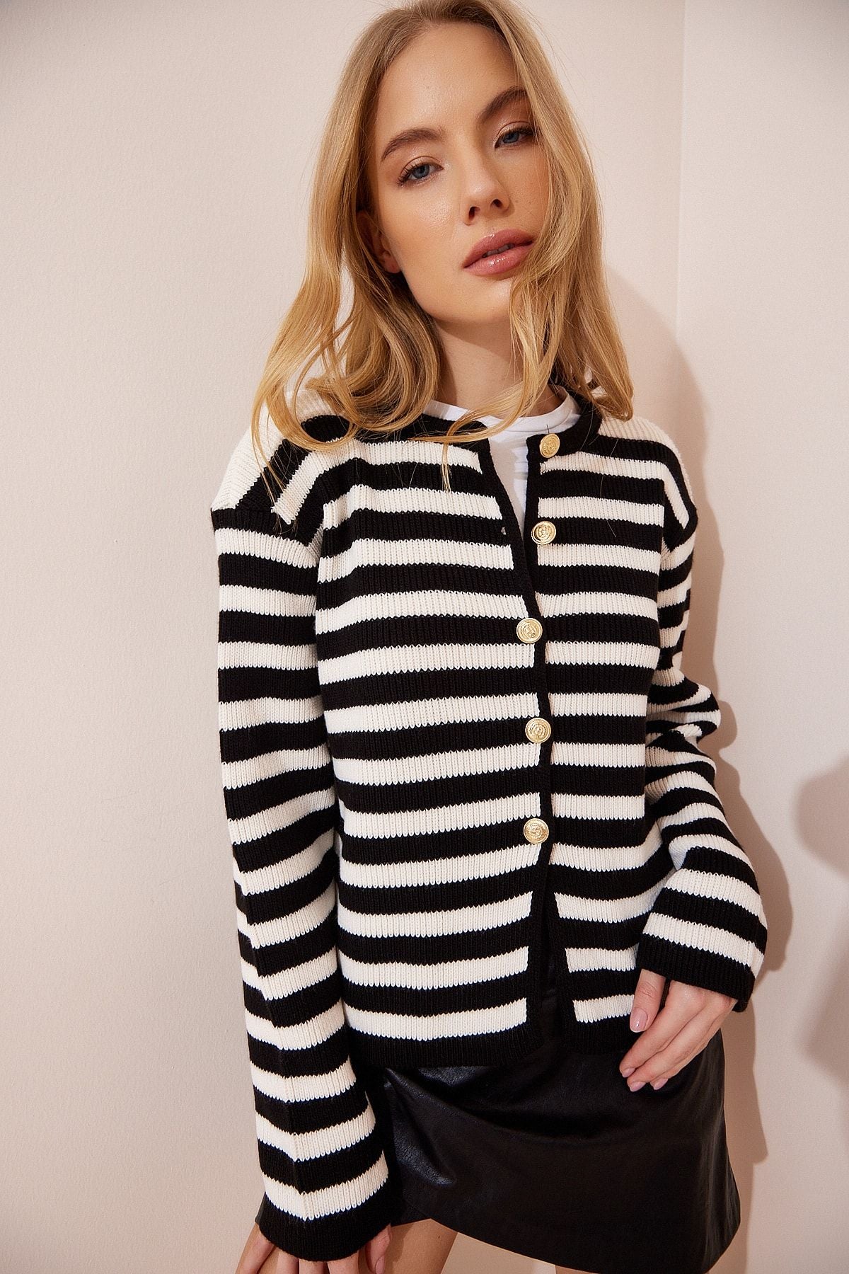 WOMEN'S BONE BLACK PLACE striped knitwear cardigan BP00142