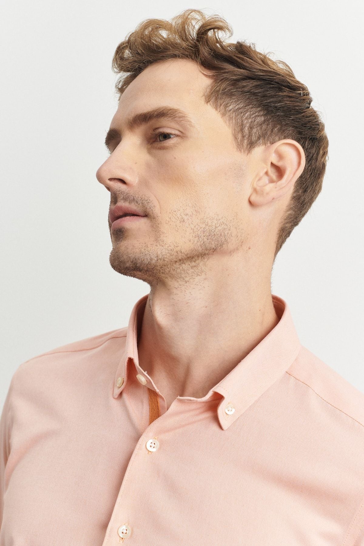 Men's Orange Slim Fit Narrow Cut Cotton Hidden Buttoned Neck Long Sleeve Oxford Shirt