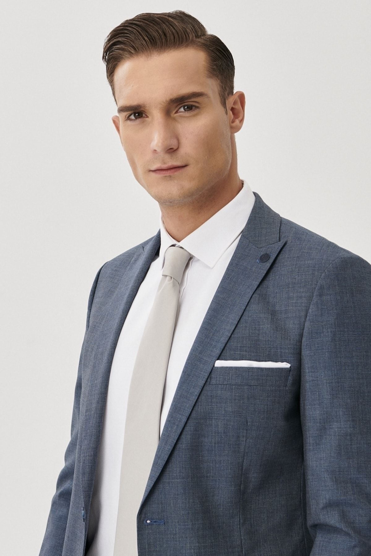 Men's Navy Blue-Blue Slim Fit Narrow Cut Narrow Cut Wool Patterned Suit