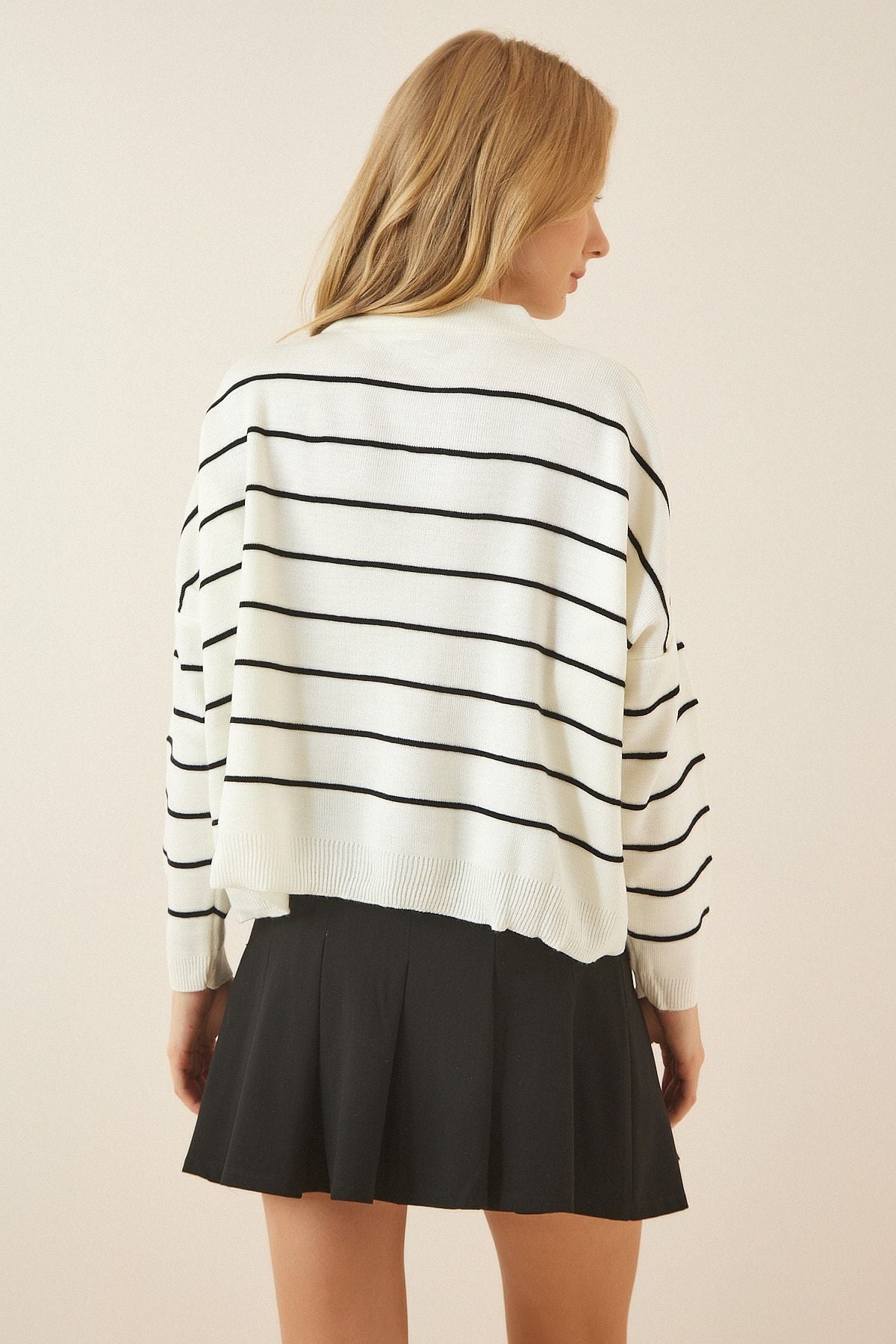 Woman Black Bone Striped Oversize knitwear sweater DM00098
