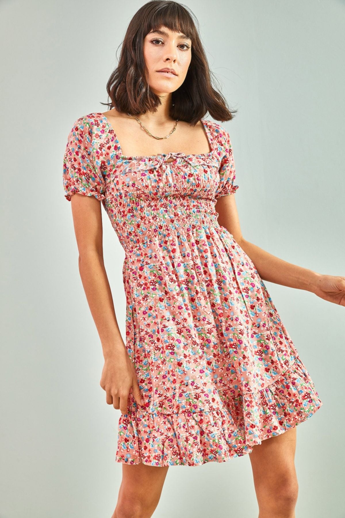 WOMEN'S GIPELİ IP -Tie Small Flower Patterned Dress