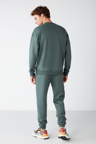 Marshall Men's Cotton Embroidered Relaxed Dark Green Tracksuit Set