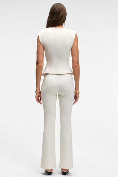 CALYSTRA Women's Flexible Fabric, Front Darts, Buttons, Padded Regular Fit Ecru Vest