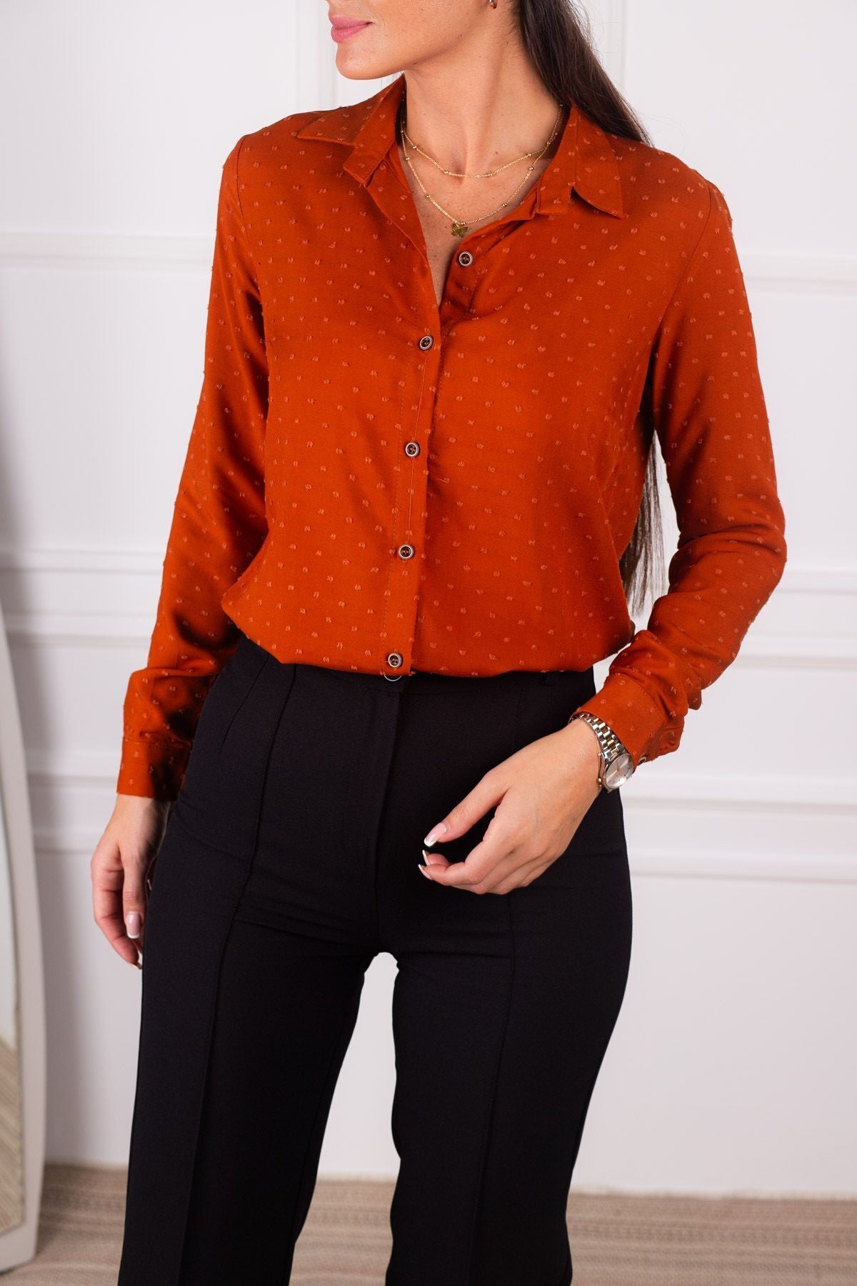 Women's Tile Patterned Long Sleeve Shirt ARM-24K001023