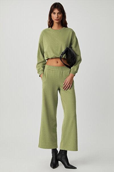 DEWANNA Women's Long Sleeve Crop Green Tracksuit Set