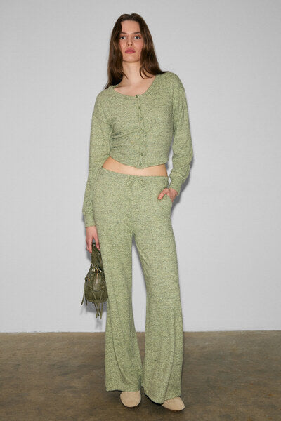 CLARITA Women's Soft and Flexible Fabric Buttoned Crop Green Cardigan