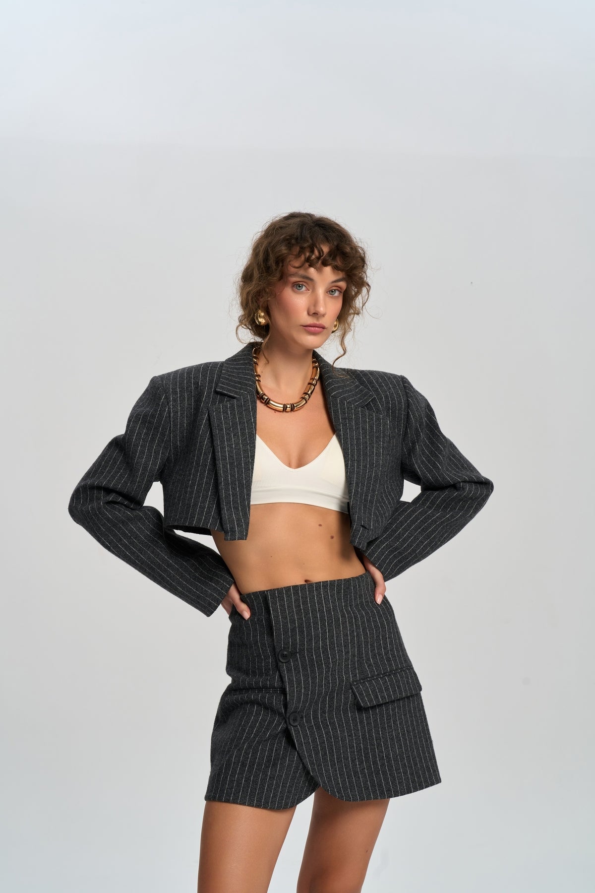 Elegant Anthracite Jacket-Skirt Set