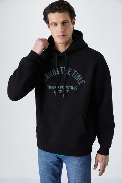 WULF Men's Organic Fabric Fleece Inside Soft Kangaroo Pocket Hooded Black Sweatshirt