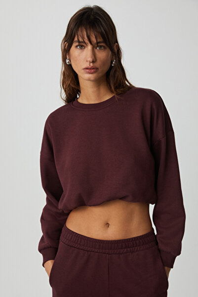 Dewanna Women's Long Sleeve Crop Claret Red Tracksuit Set