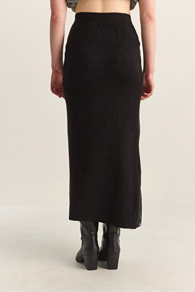 Women's Lace Detailed Slit Maxi Knitwear Skirt TE251007 60283916