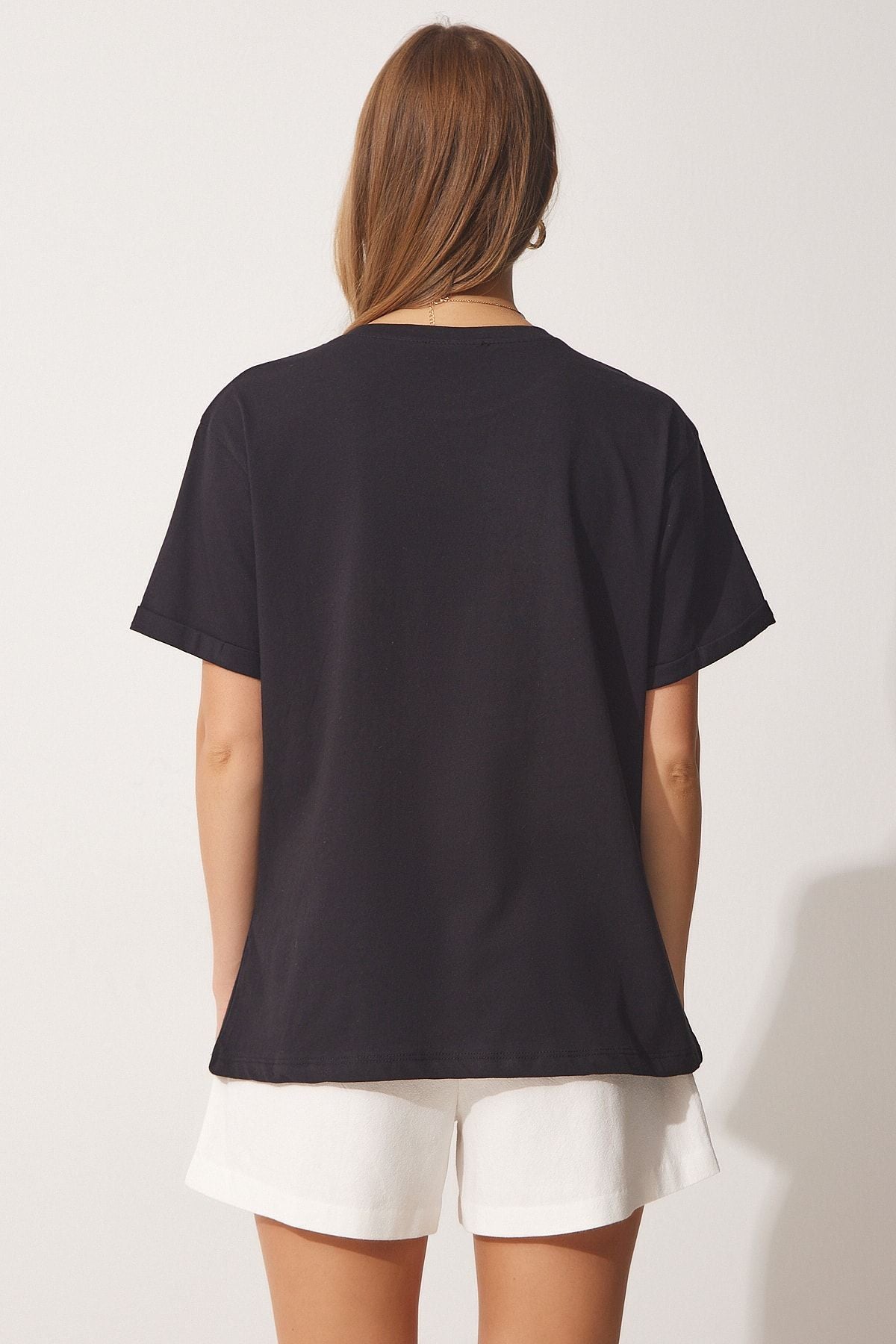 Female black bike collar cotton plenty of knitting t-shirt ub00053