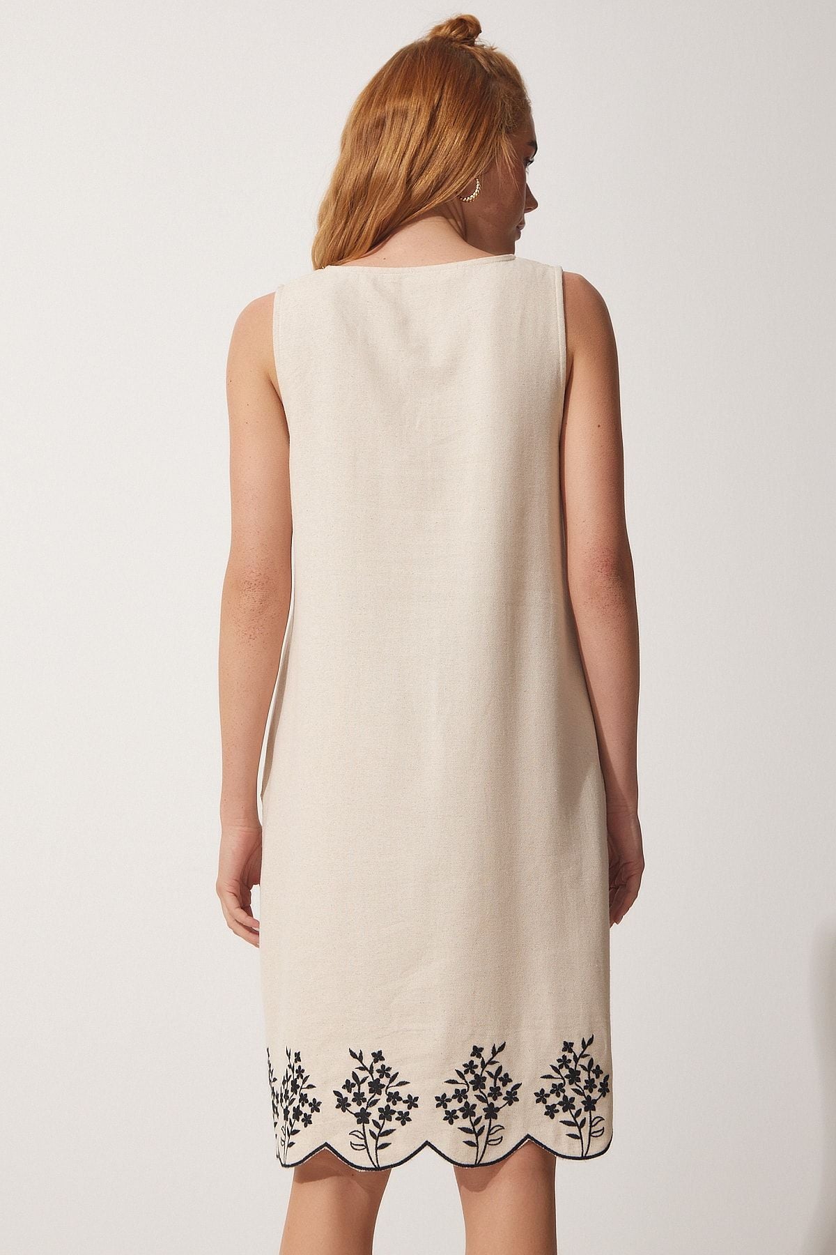 Women's Cream Embroidery Summer Bell Dress