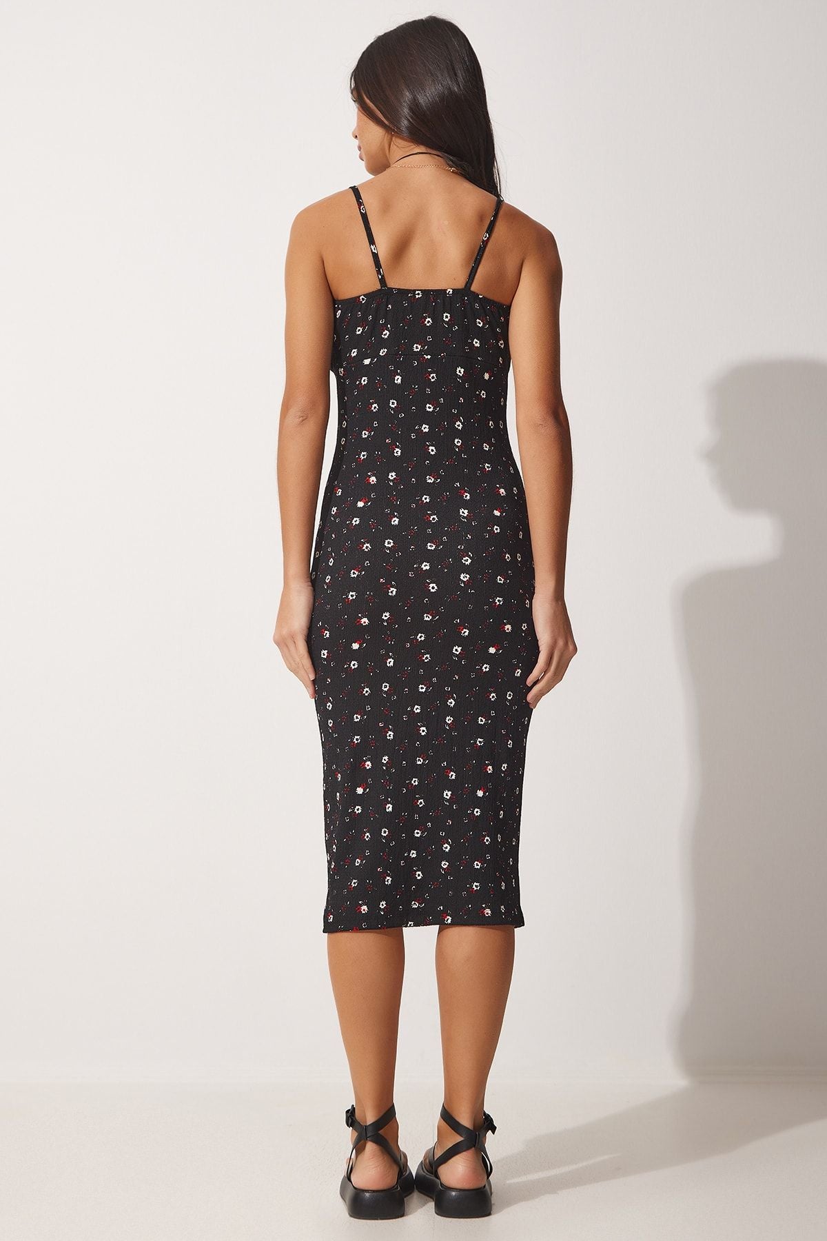 WOMEN BLACK FLOWLED SHOCKED YAKA SUMMER Knitting Dress FF00124