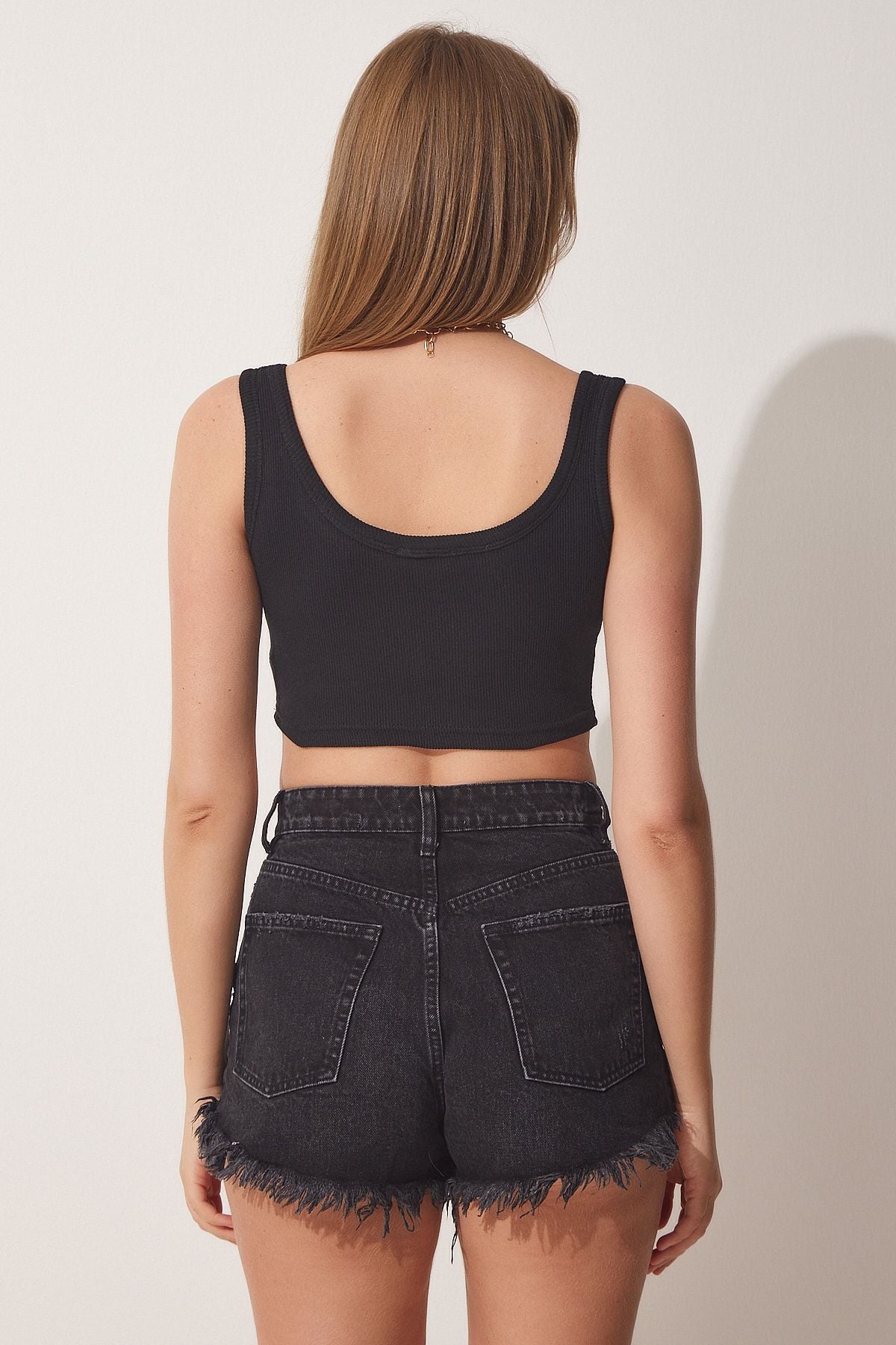Woman Black Panda Embroidered Knitting Crop blouse MW00117