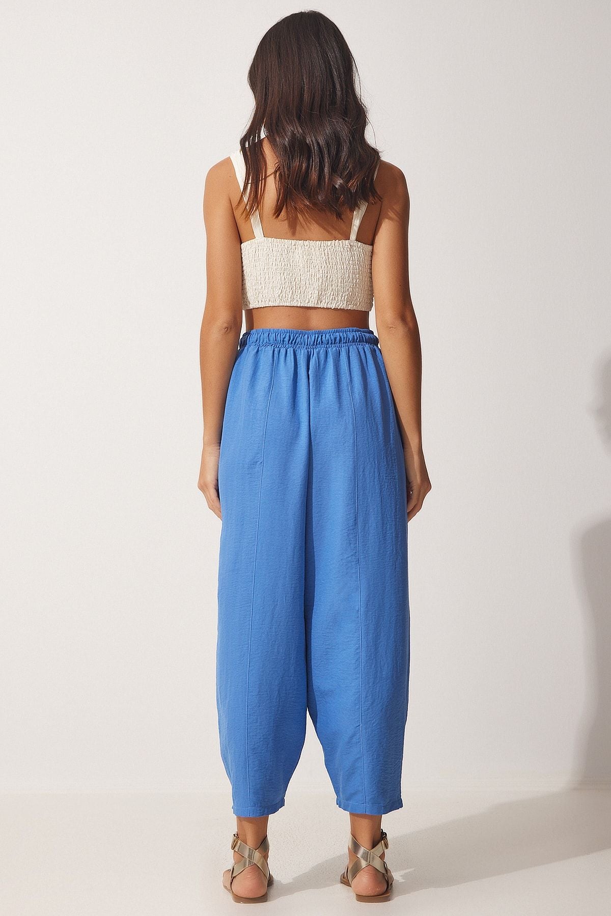 Female Blue Pocket Linen Viscose Shalwar Pants CV00001