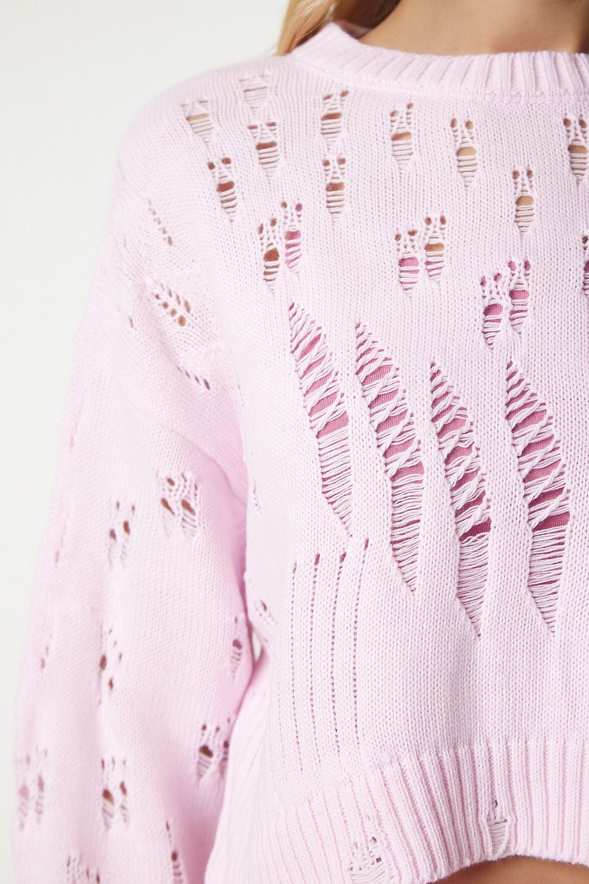 Woman Light Pink Torn Detailed Triko Sweater PF00005