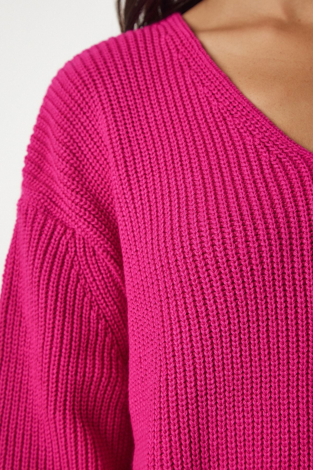 Woman Pink V Yaka Oversize Basic Knitwear Kazakh MX00130