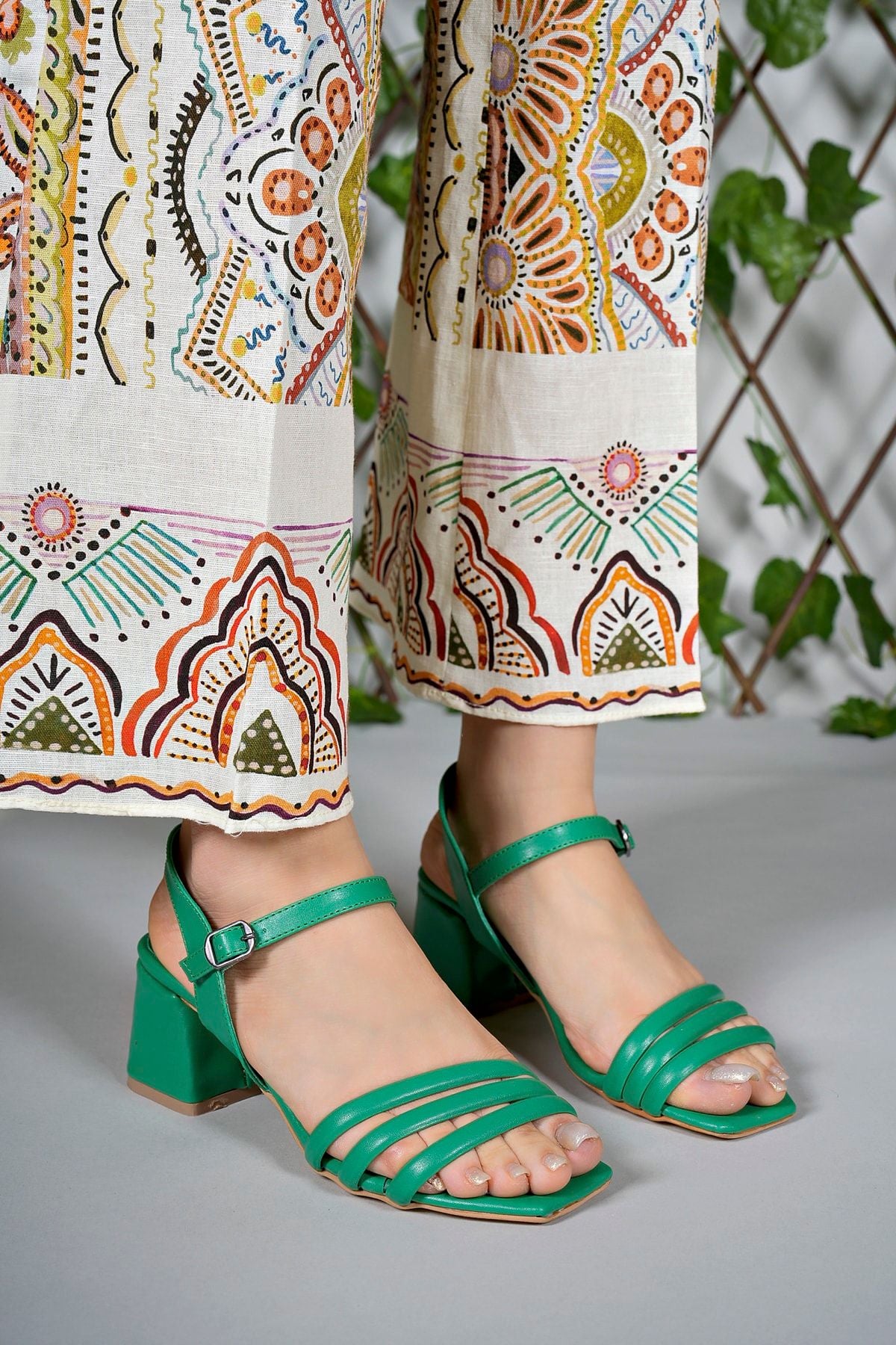 Woman Heels Sandals 0012355 Green