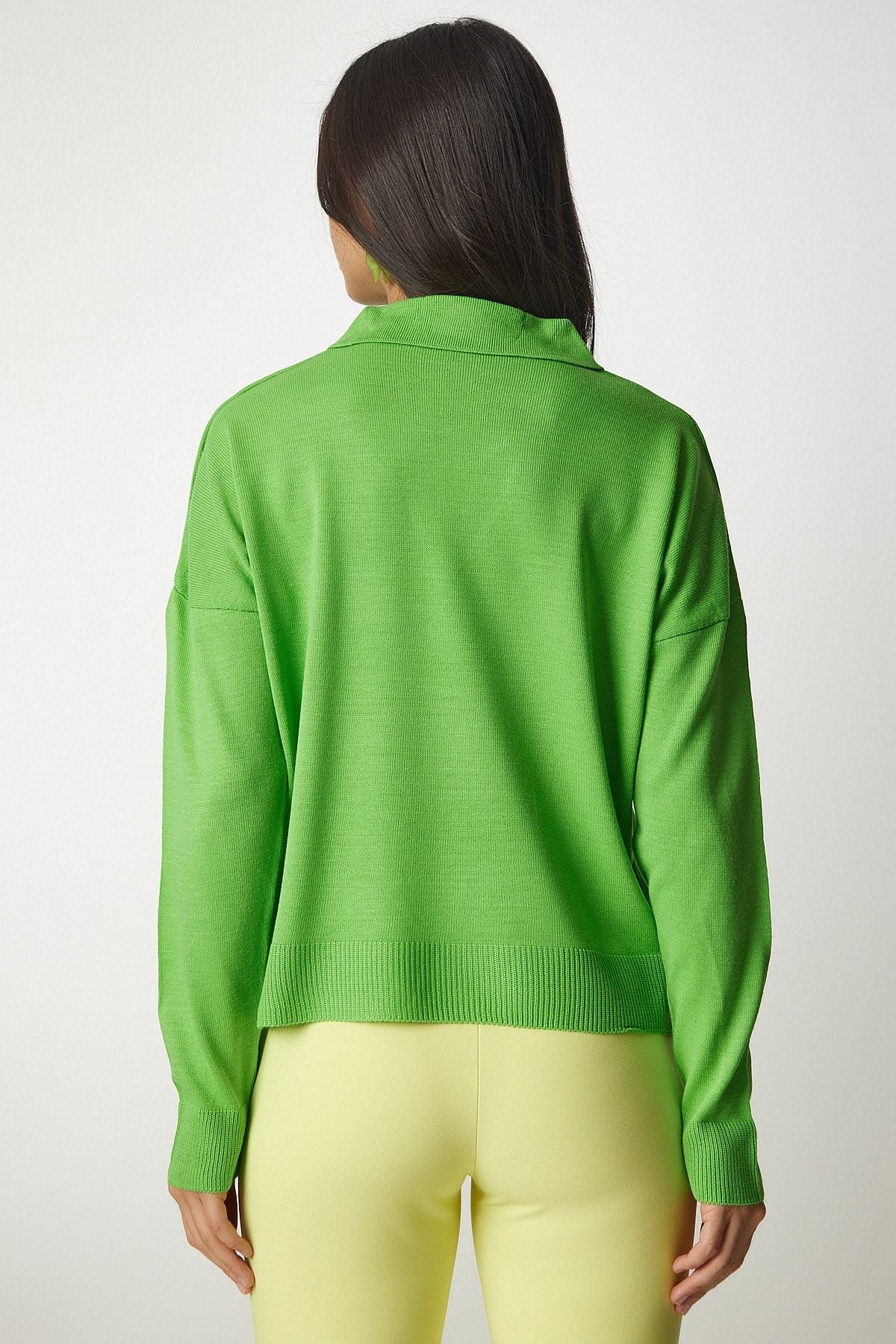 Woman Light Green Polo Yaka Basic Kazakh BV00094