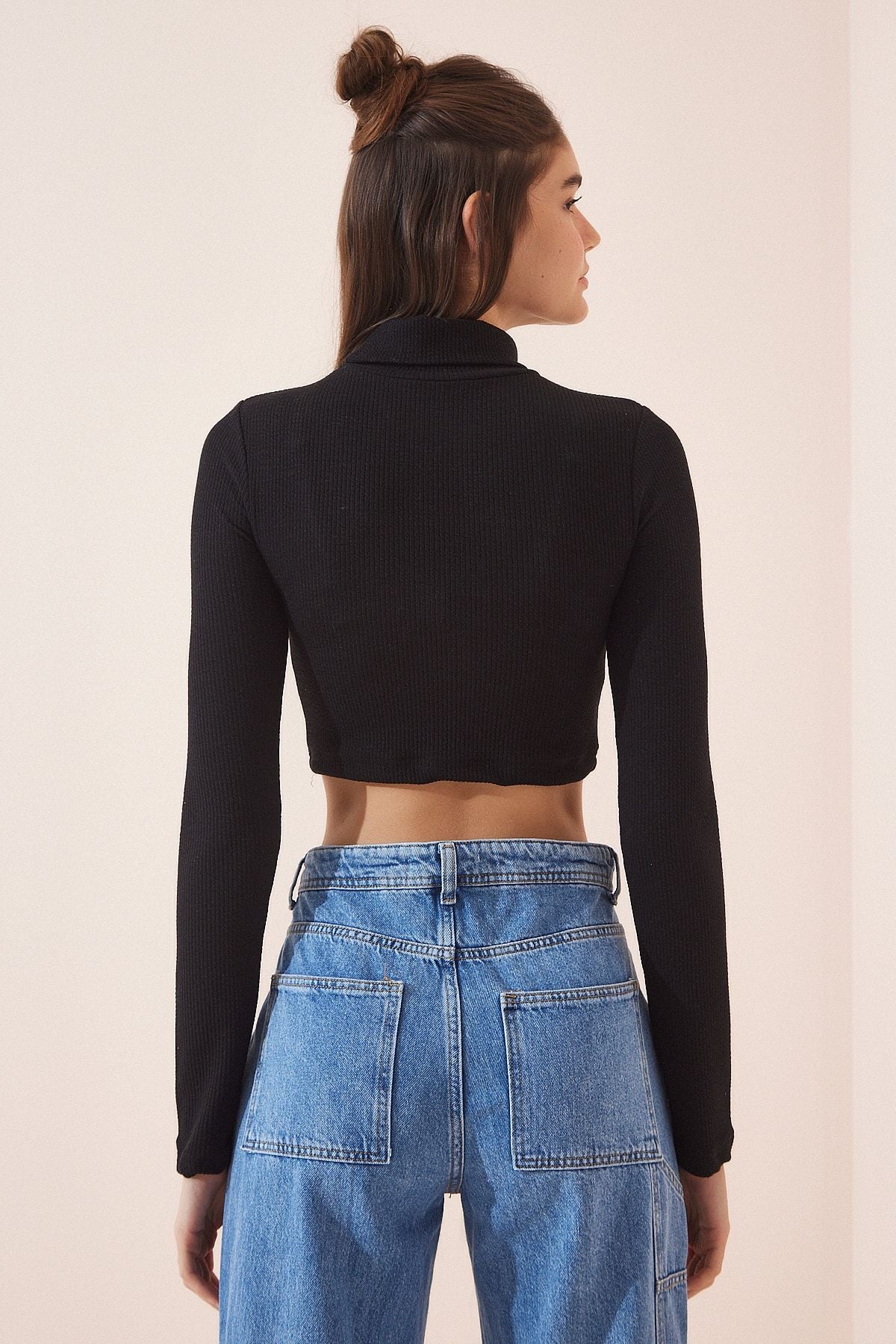 Female black fisherman collar Crop blouse YK00055