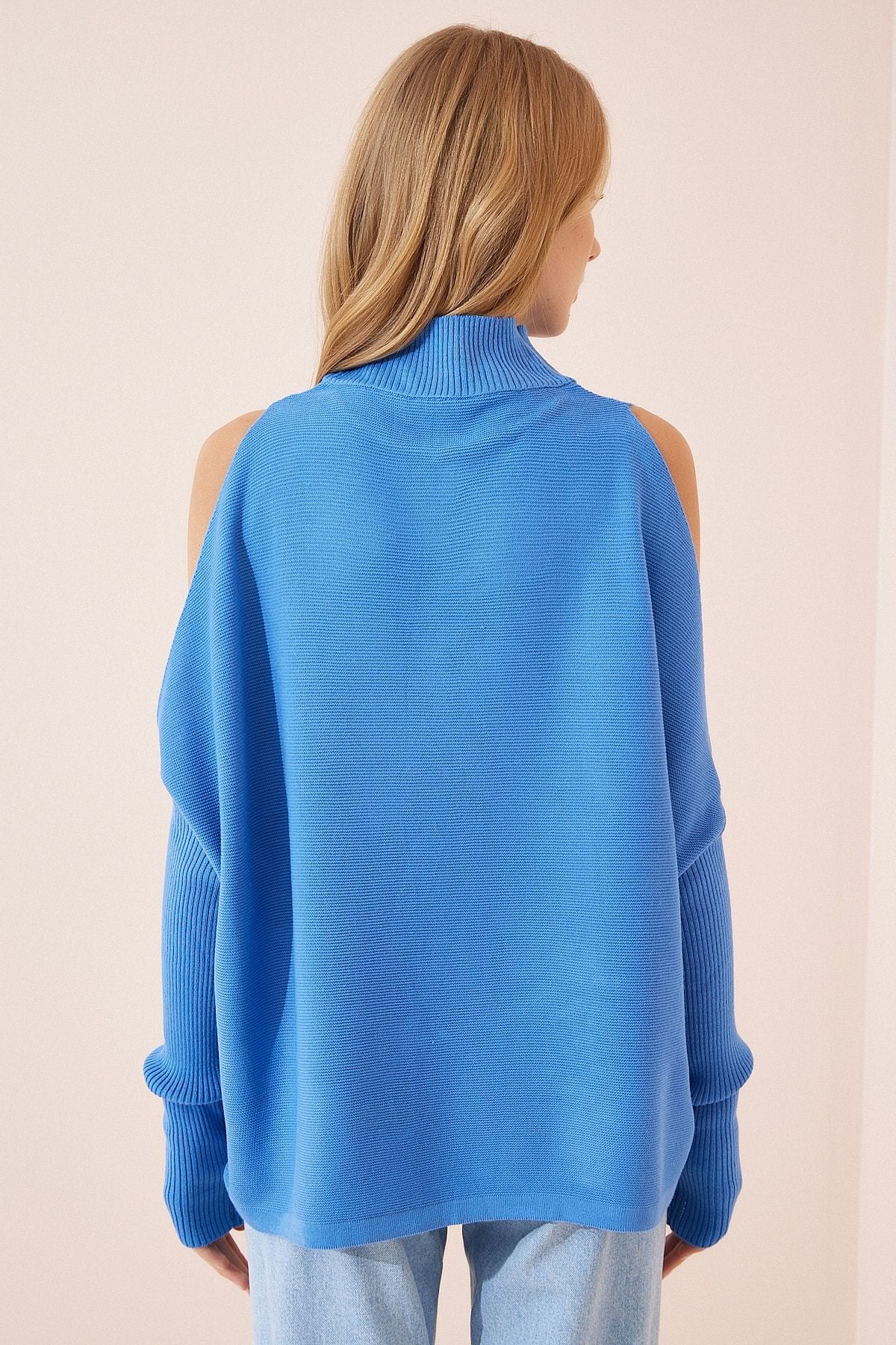 WOMEN INDIGO BLUE CUT OUT DETAILED OVERSIZE knitwear sweater as00015