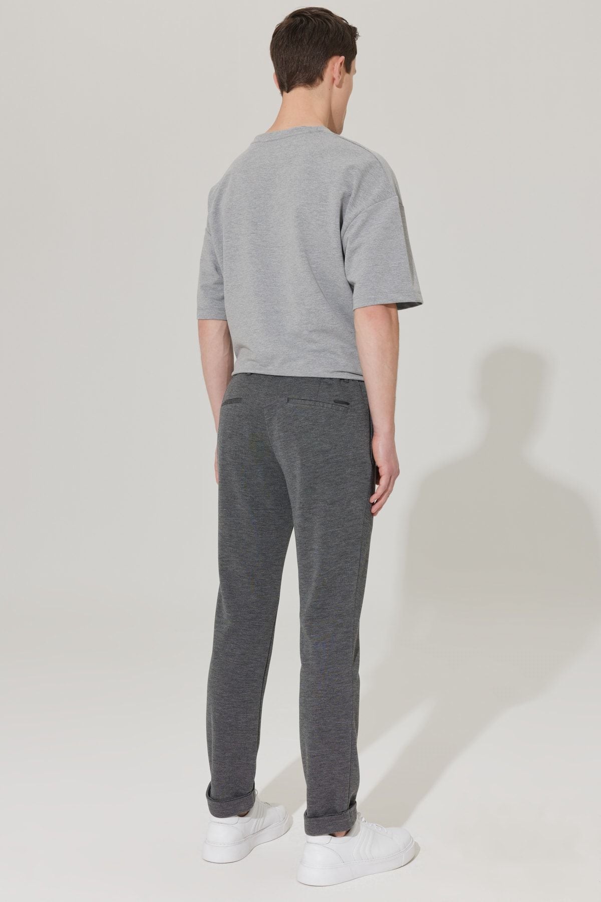 Men's anthracite slim fit narrow cut bird -eyed waist tied jogger pants