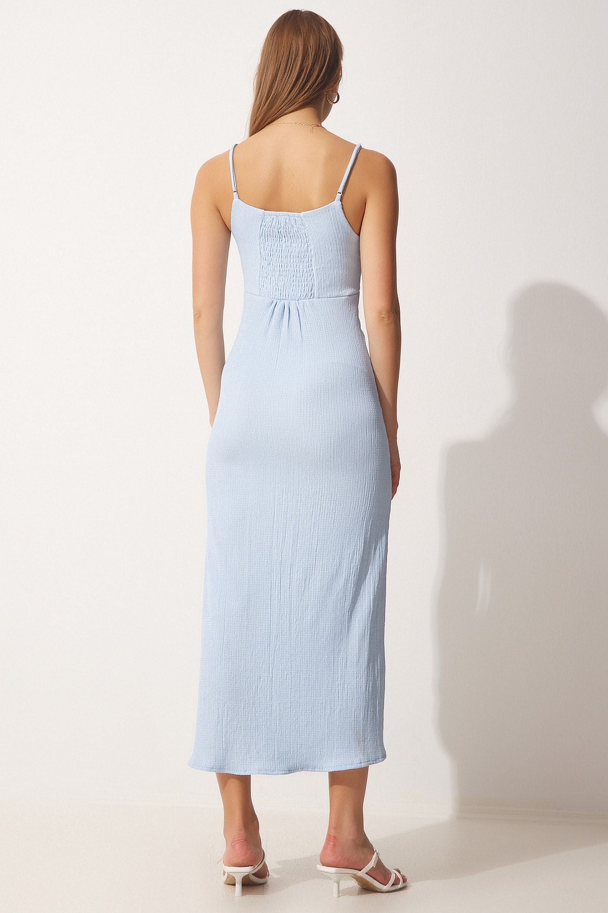 Woman Sky Blue Hanger slit summer knitted dress ub00105