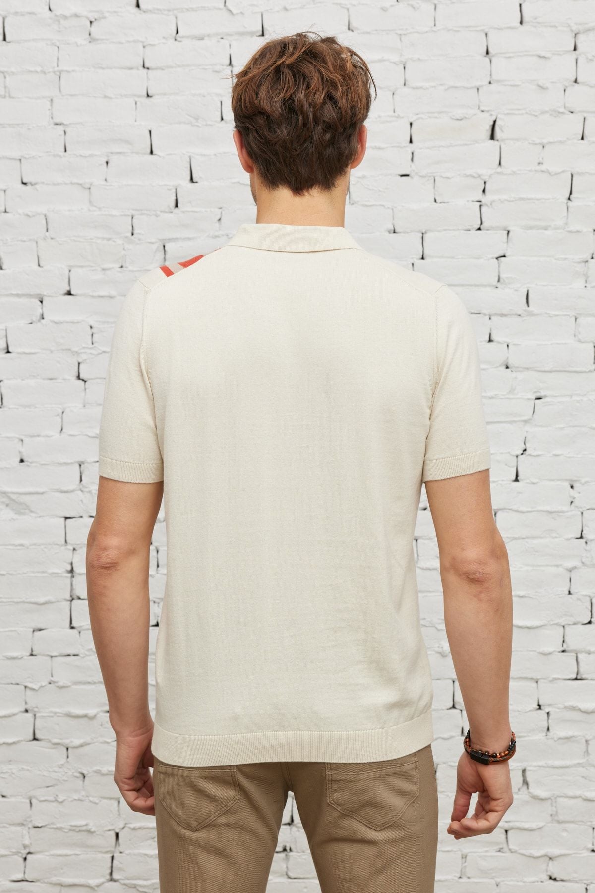 Men's Ekru Kıremıt Standard Fit Normal Cut Polo Yaka 100 %Cotton Patterned Triko T -shirt