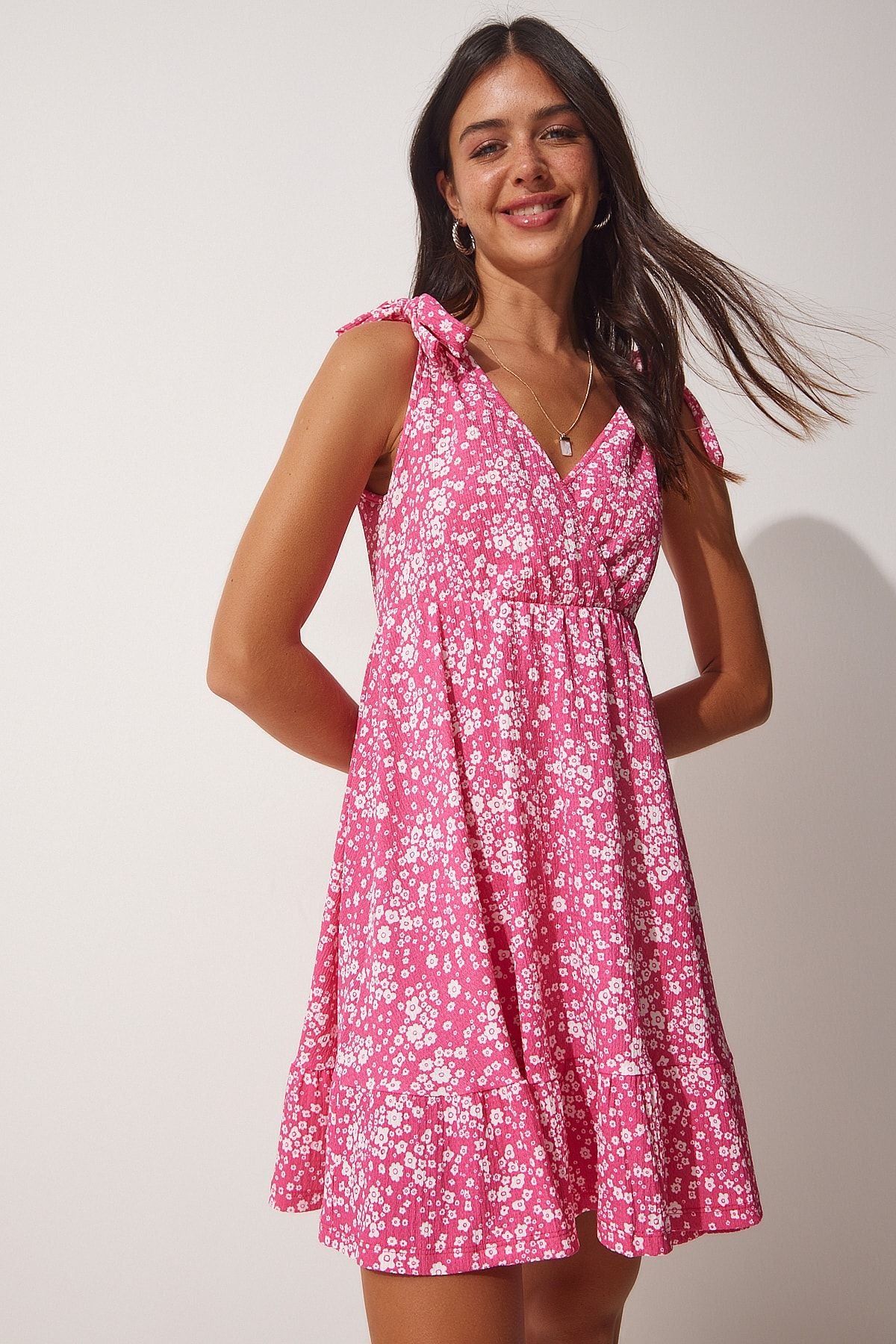 Woman Pink Summer Flowering Viscose dress