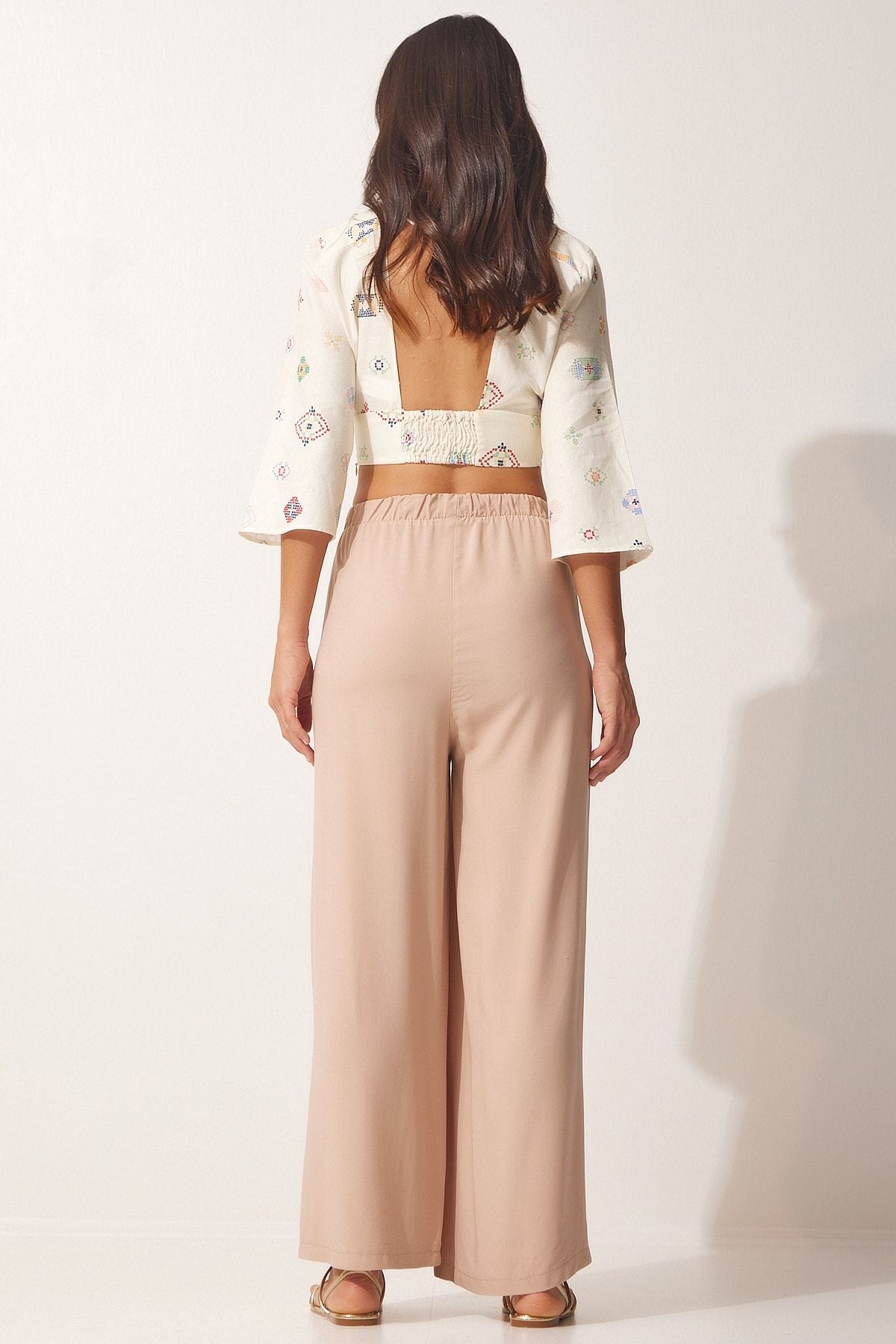 Female Beige Cotton Viscose Palazzo Pants BV00076