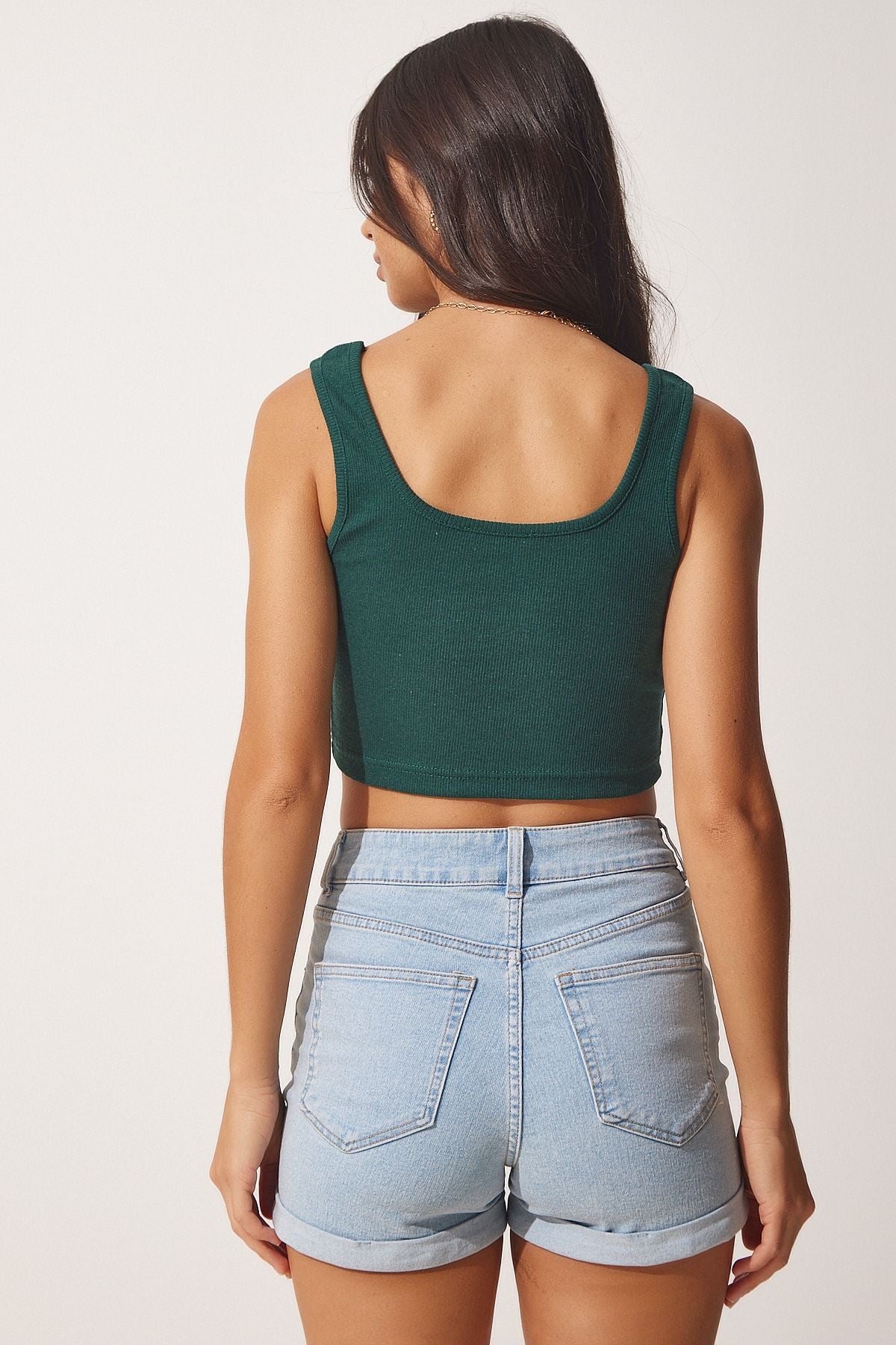 Female Biscuit Emerald Green Crop 2 Plot Knitting Blouse GT00034