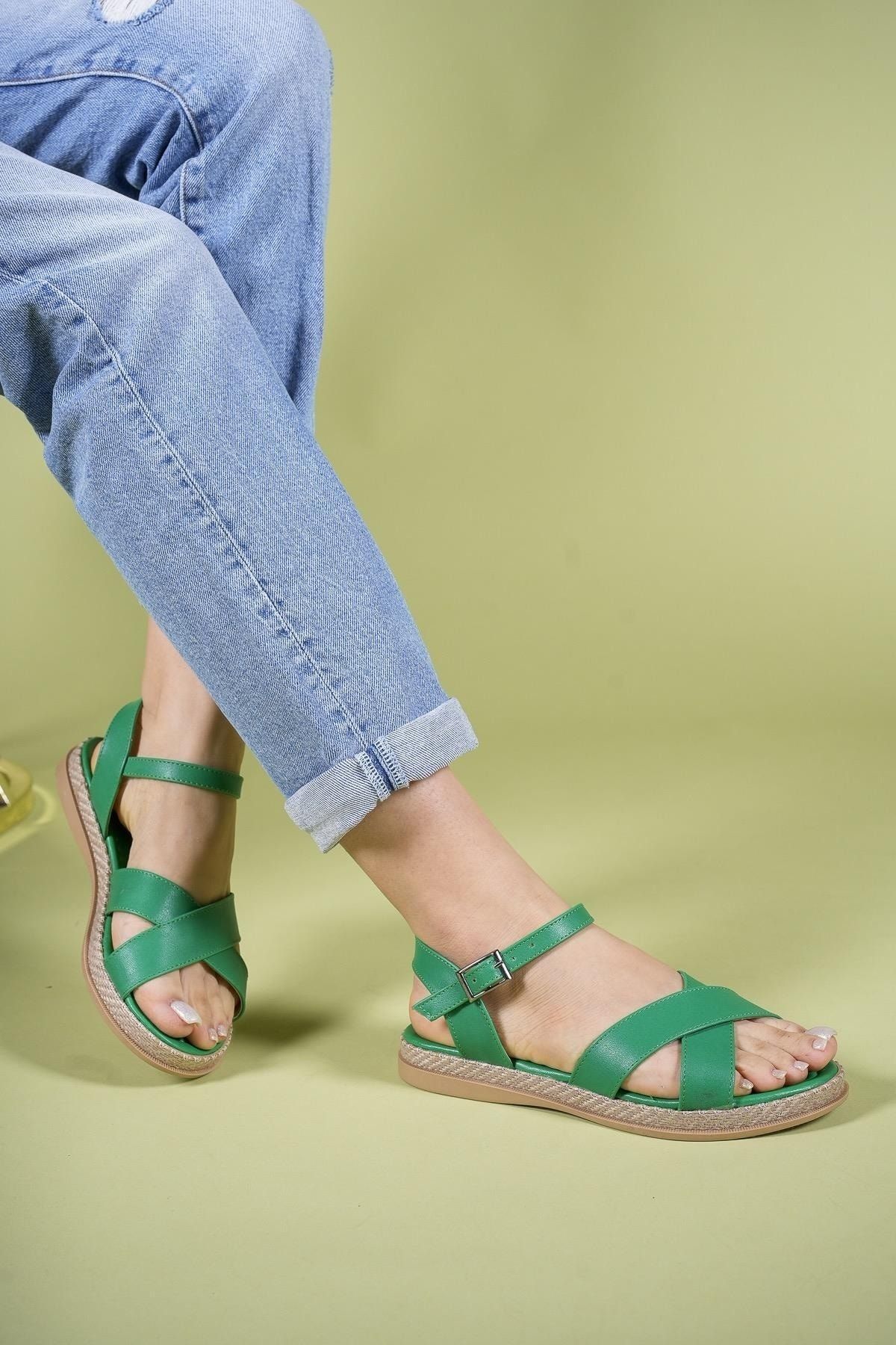 Women's Sandals 0012059 Green Skin