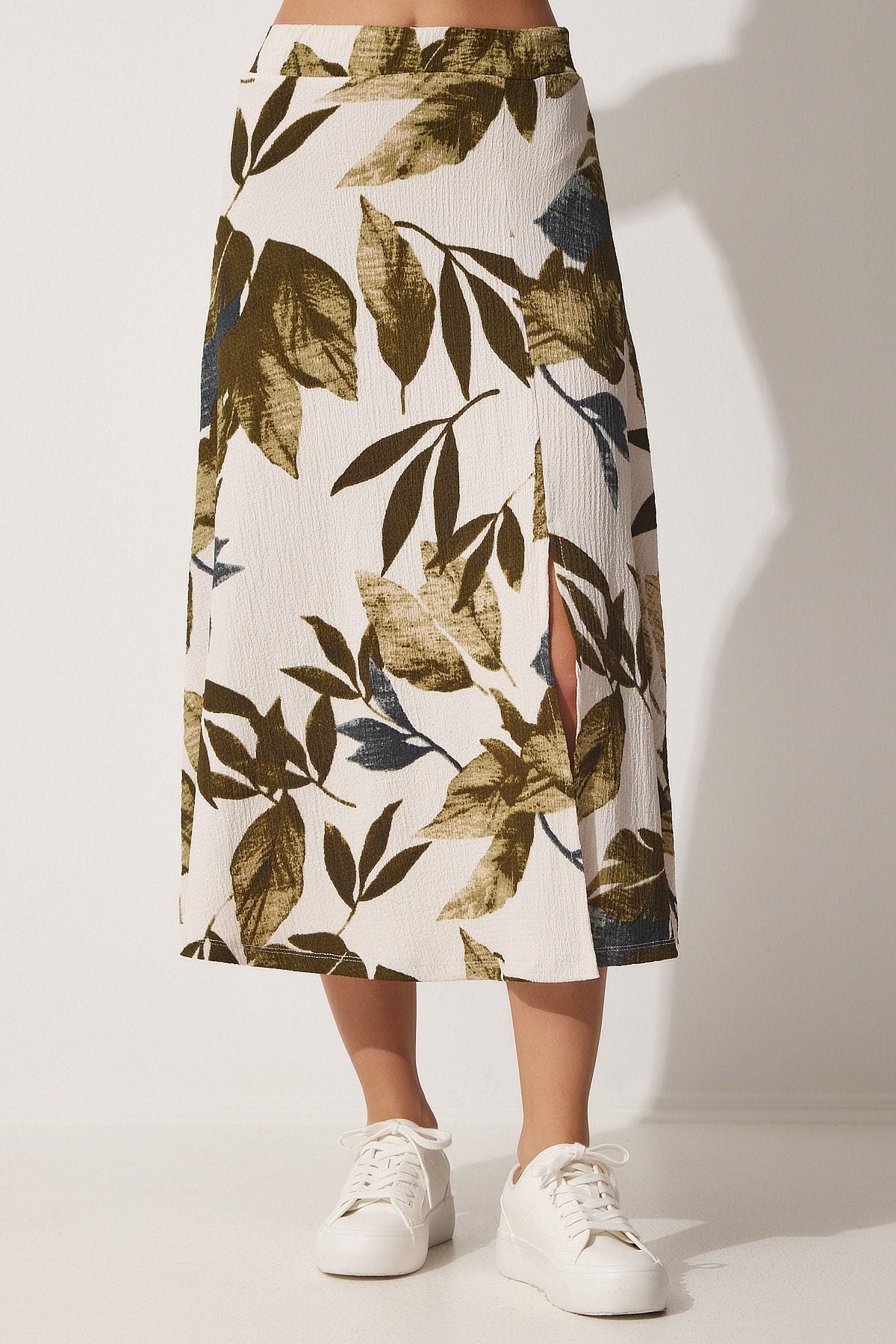 Female Green Cream Patterned Solid Summer Knitting Skirt ZH00017