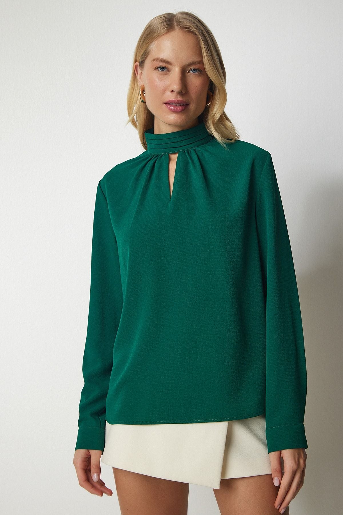 Female Emerald Green Window Detailed Crepe Blouse UB00154