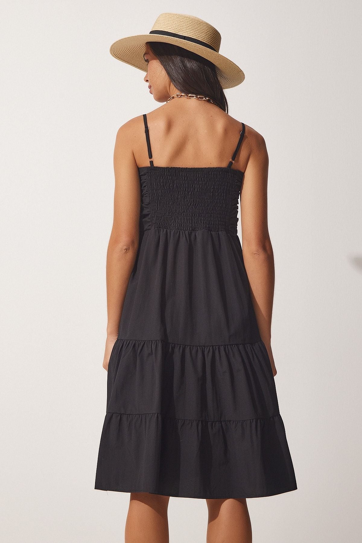 Woman Black Hanger Summer Poplin Dress DD01226