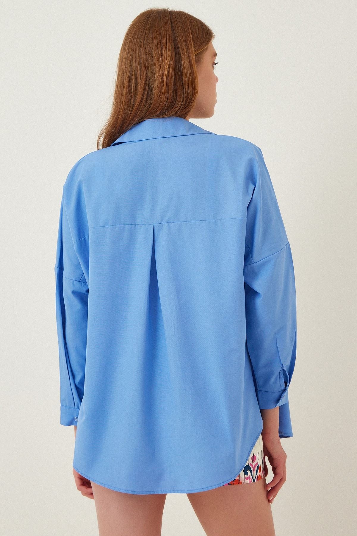 Woman Middle Blue Oversize Long Basic Shirt DD00842