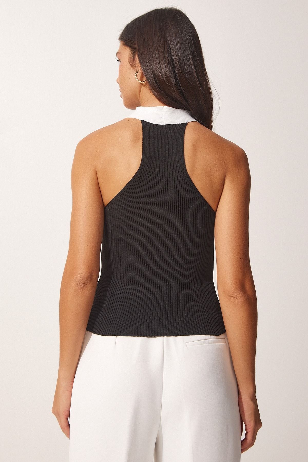 WOMEN Black White Weightlifting Cap 2 Pack Crop Knitwear Blouse US00915