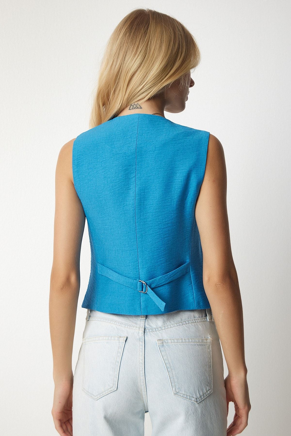 Woman Blue V Yaka Stylish Ayrobin Vest To00067