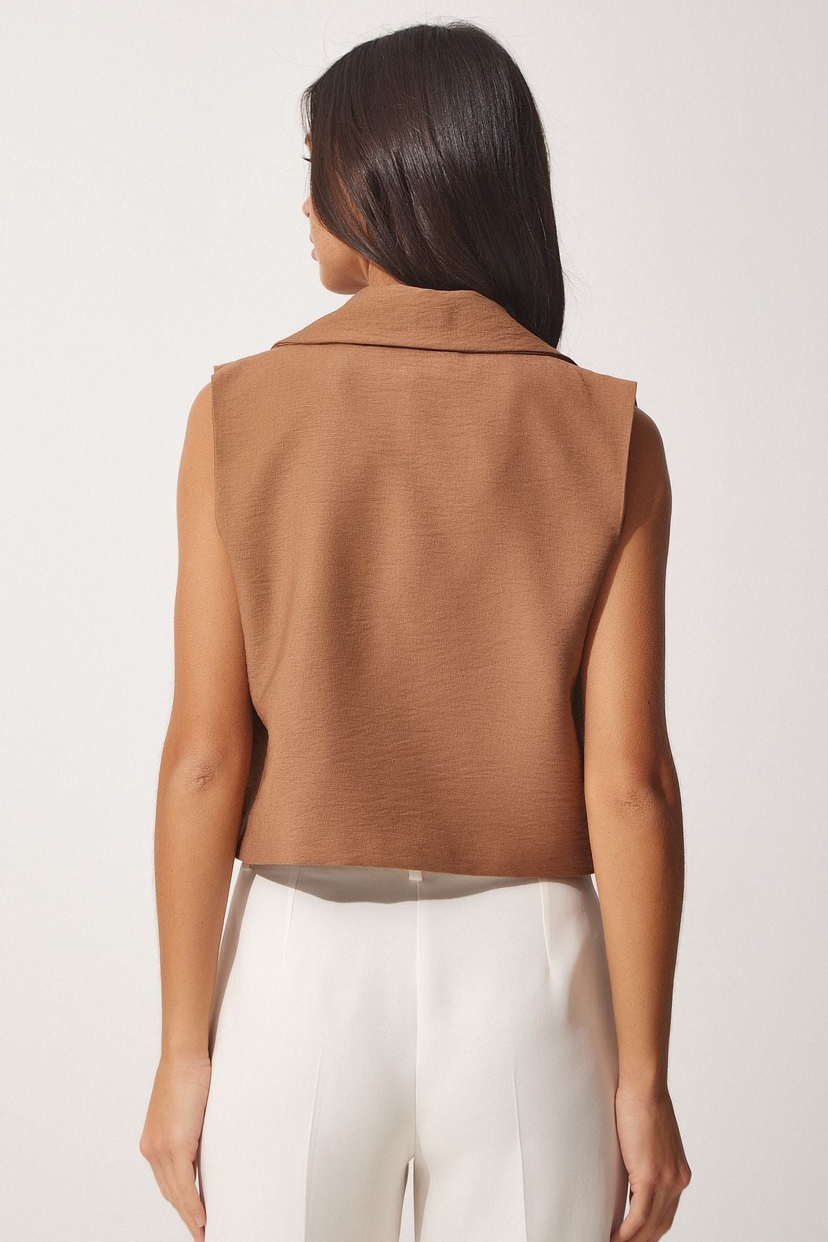 Female Taba button linen vest to00055