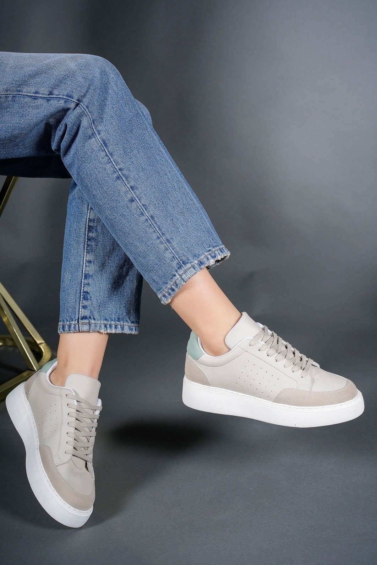 Female Sneaker 0012380 Beige Green Suede Detail