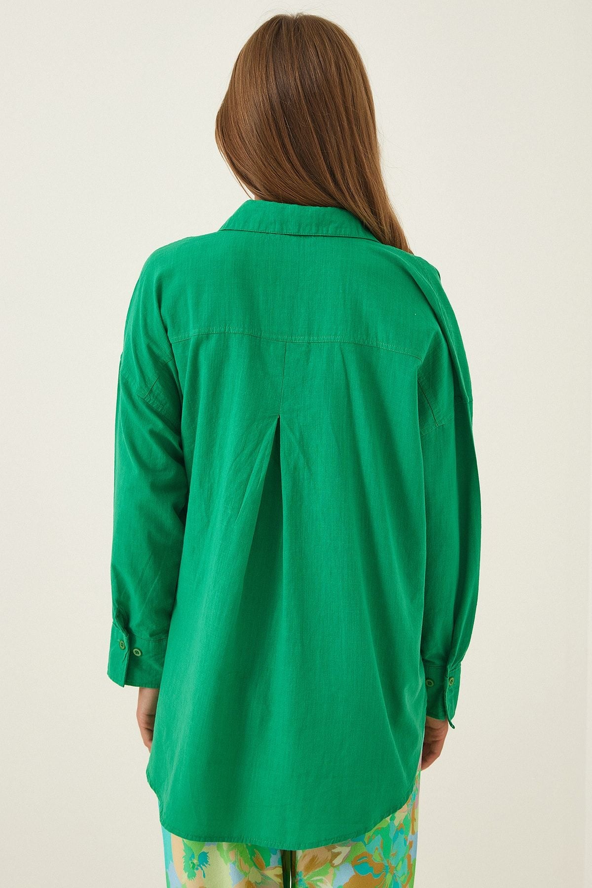 Woman Live Green Oversize Long Linen Shirt HF00371