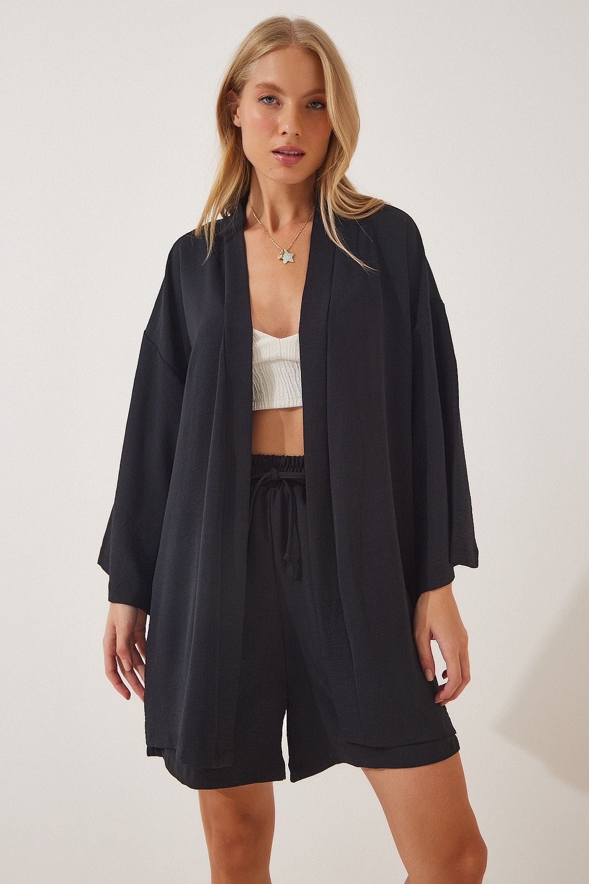 Female Black Duped Ayrrin Kimono Shorts Team DZ00053