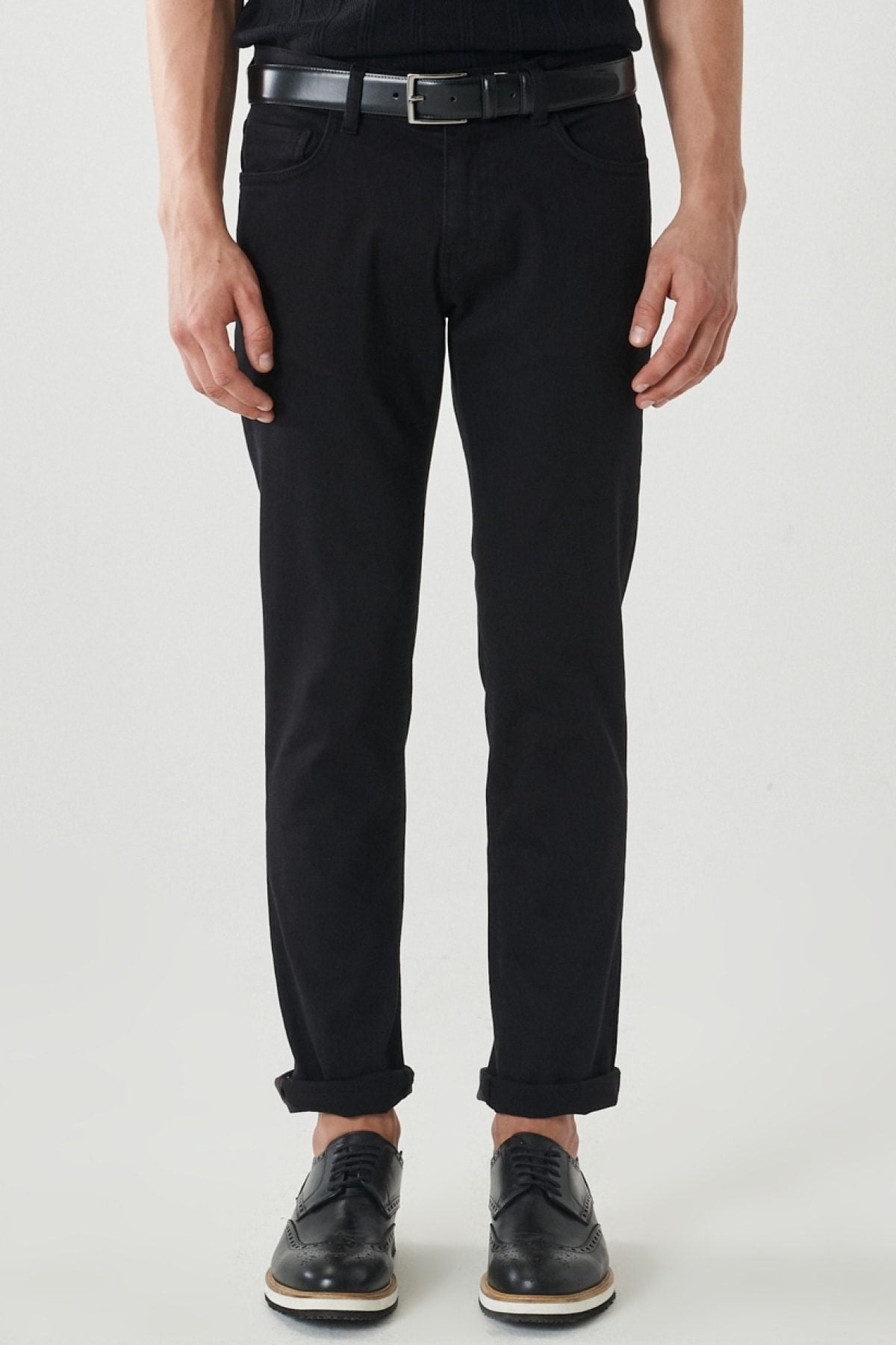 Men's black 360 degrees stretching in all directions slim fit narrow cut cotton cotton pants