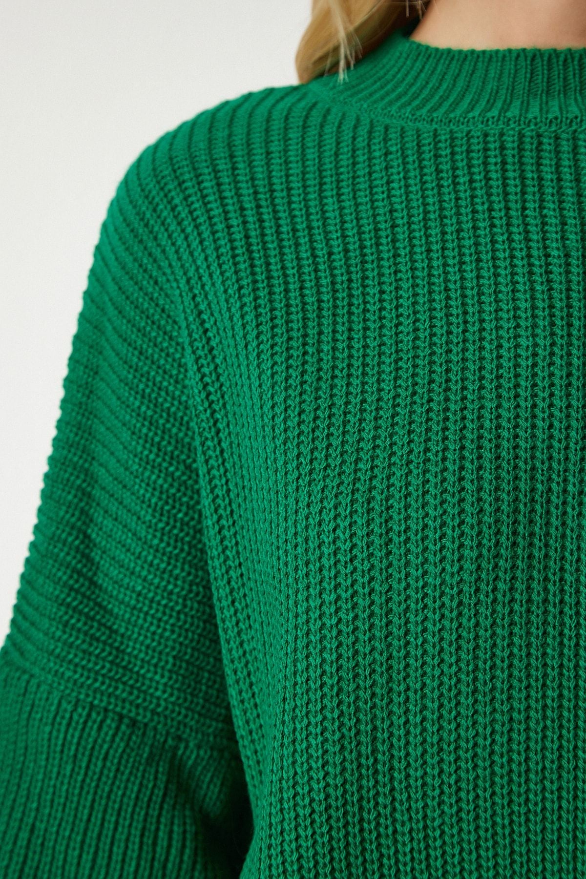 Woman Dark Green Oversize Basic Knitwear Sweater MX00126