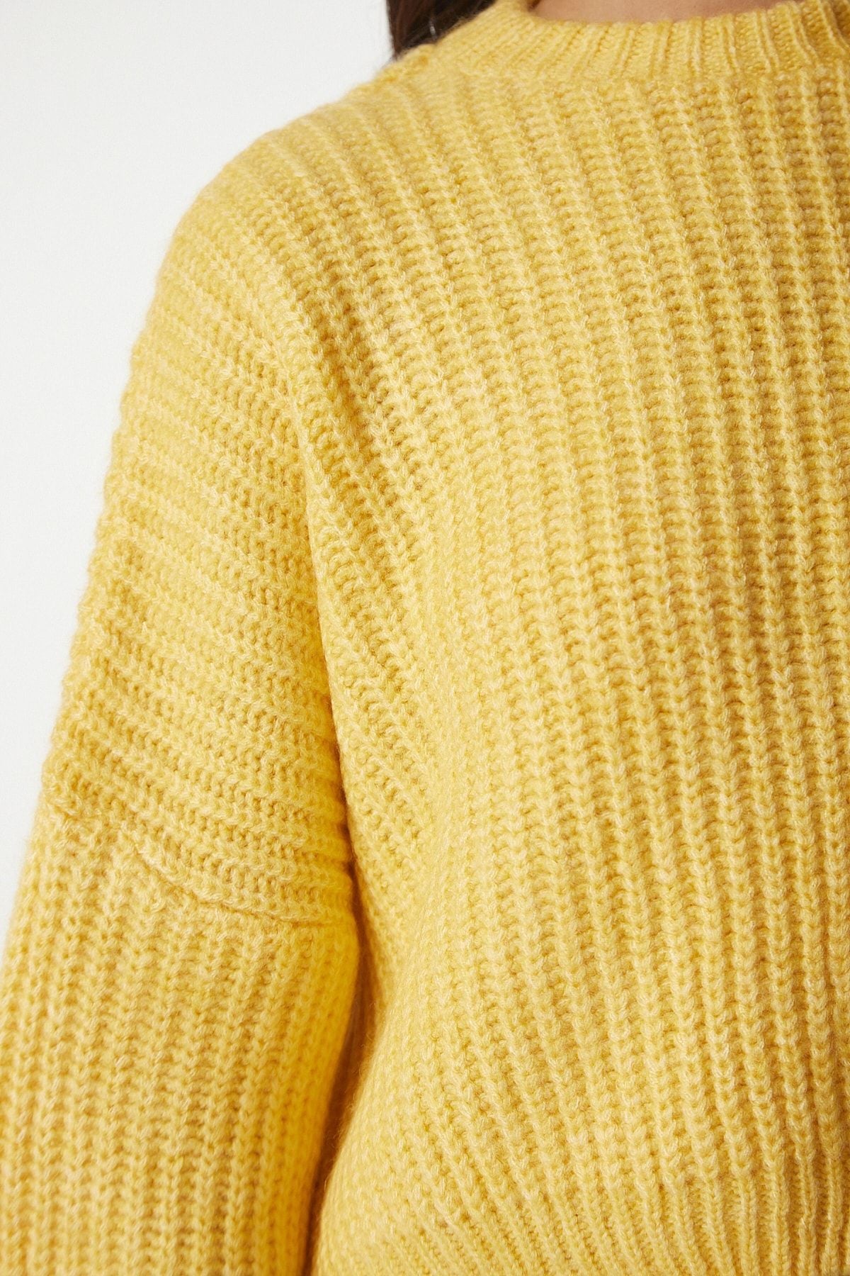 Woman Yellow Balloon Sleeze Basic Knitwear Sweater BV00098