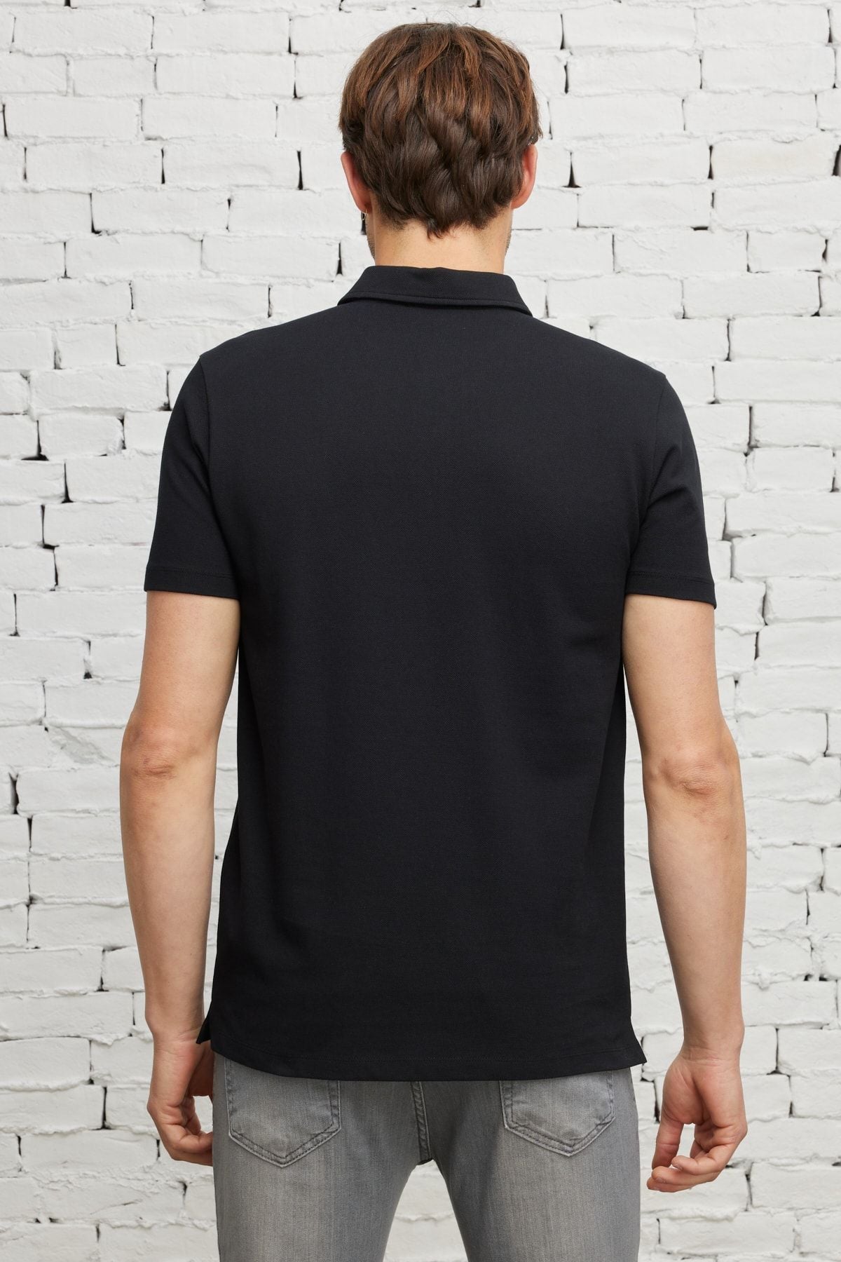 Men's black slim fit narrow cut polo collar cotton t -shirt