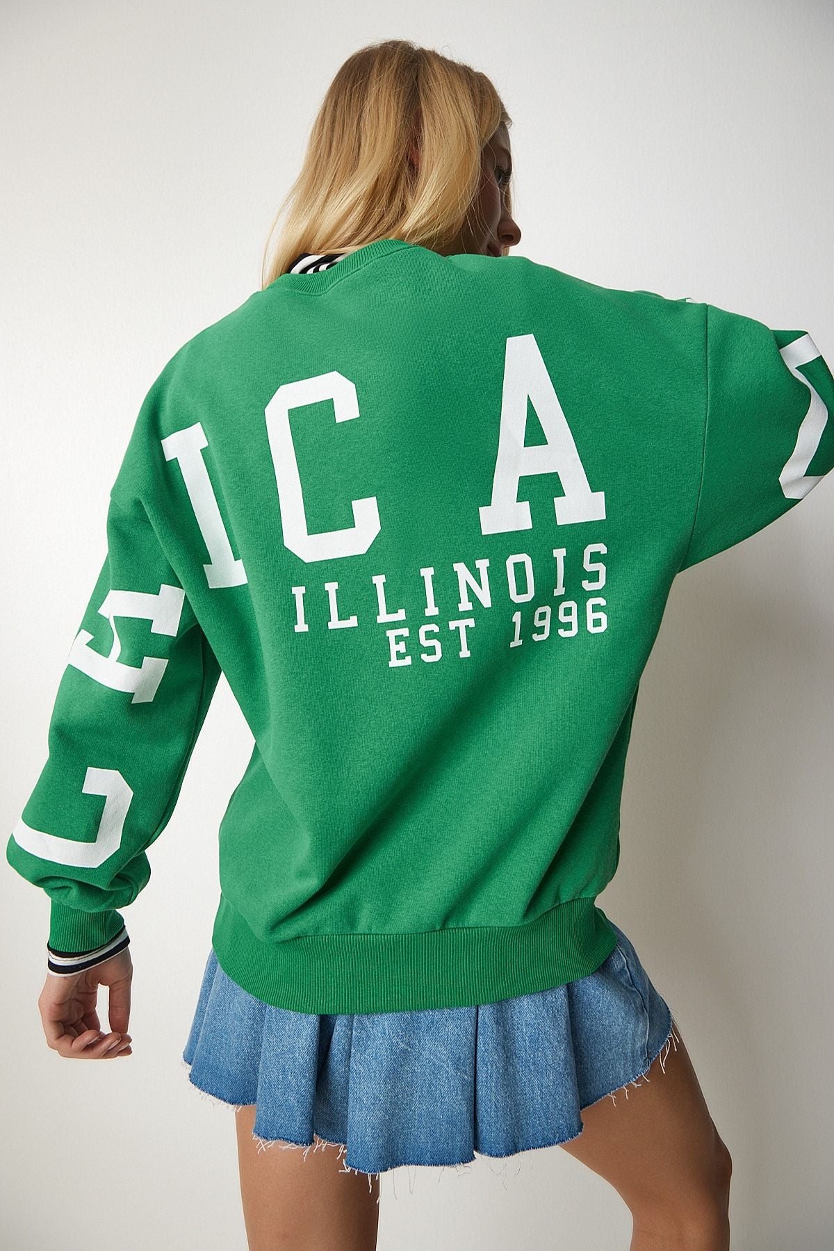 Woman Green Printed Oversiz Sweatshirt HF00440