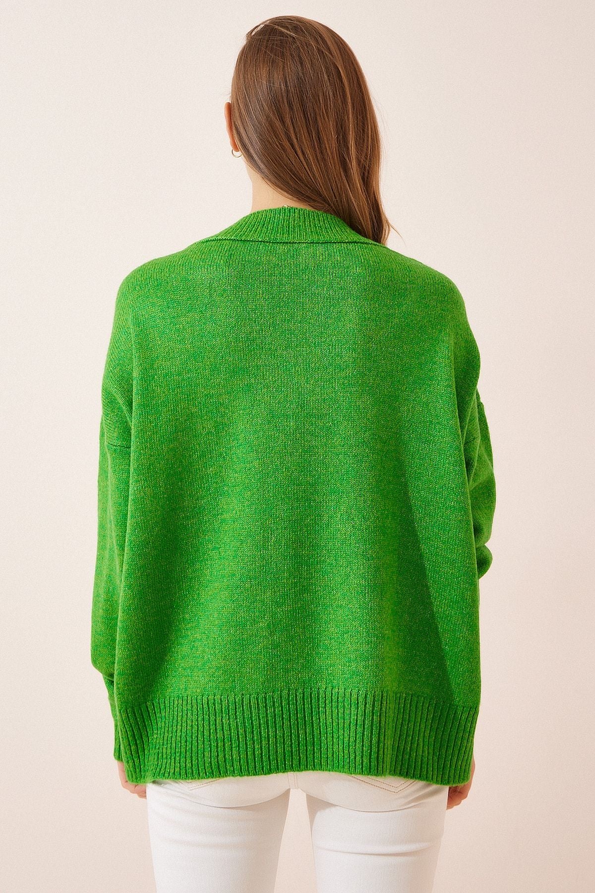 Woman Light Green V -Yaka Oversize Knitwear Kazakh BV00003