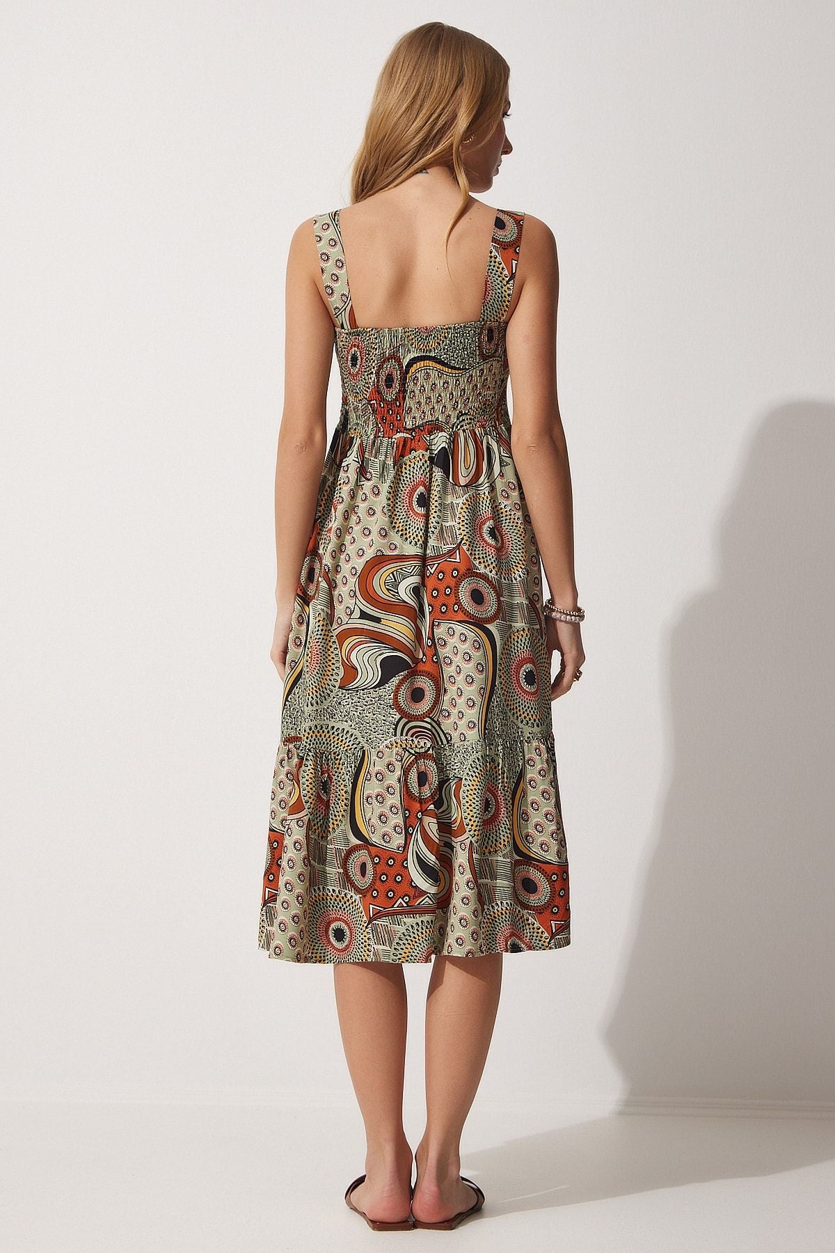 Flowering Square Neck Summer Viscose Dress